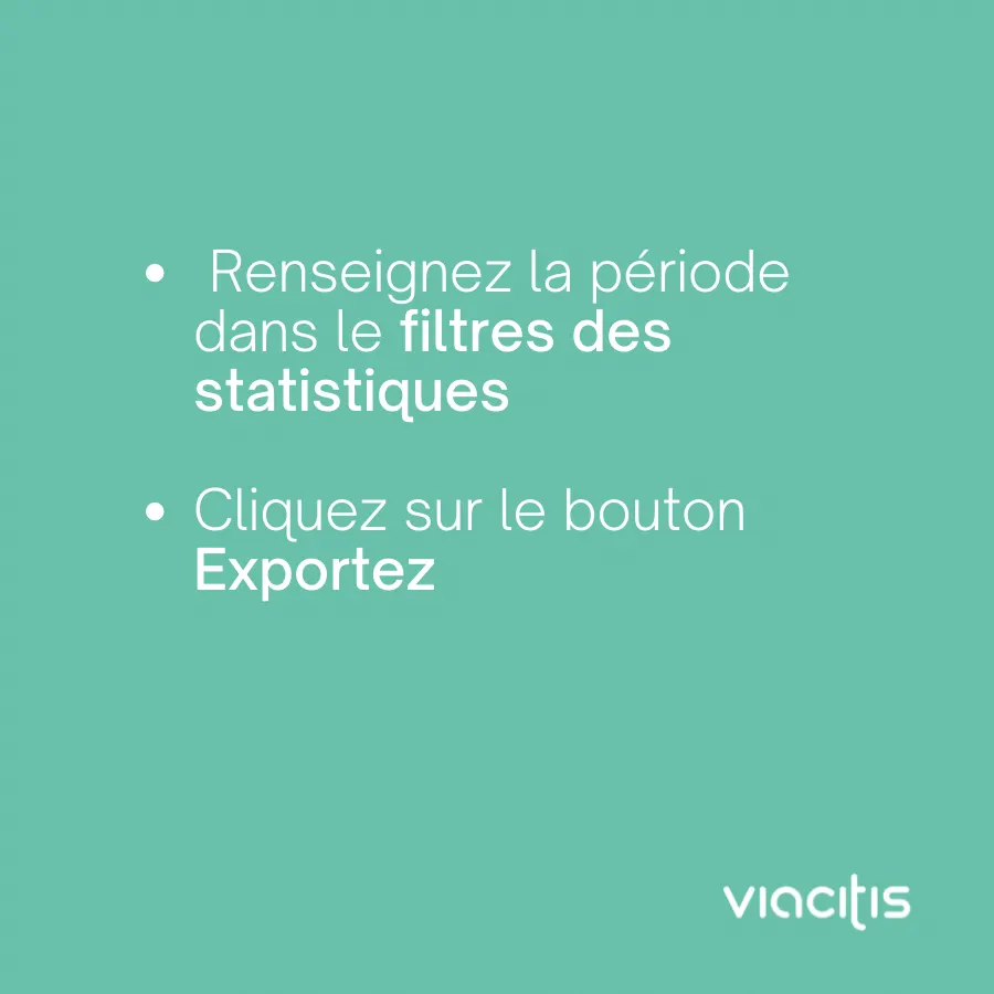 Renseignez la période dans les filtres des statistiques. Cliquez sur le bouton Exportez.